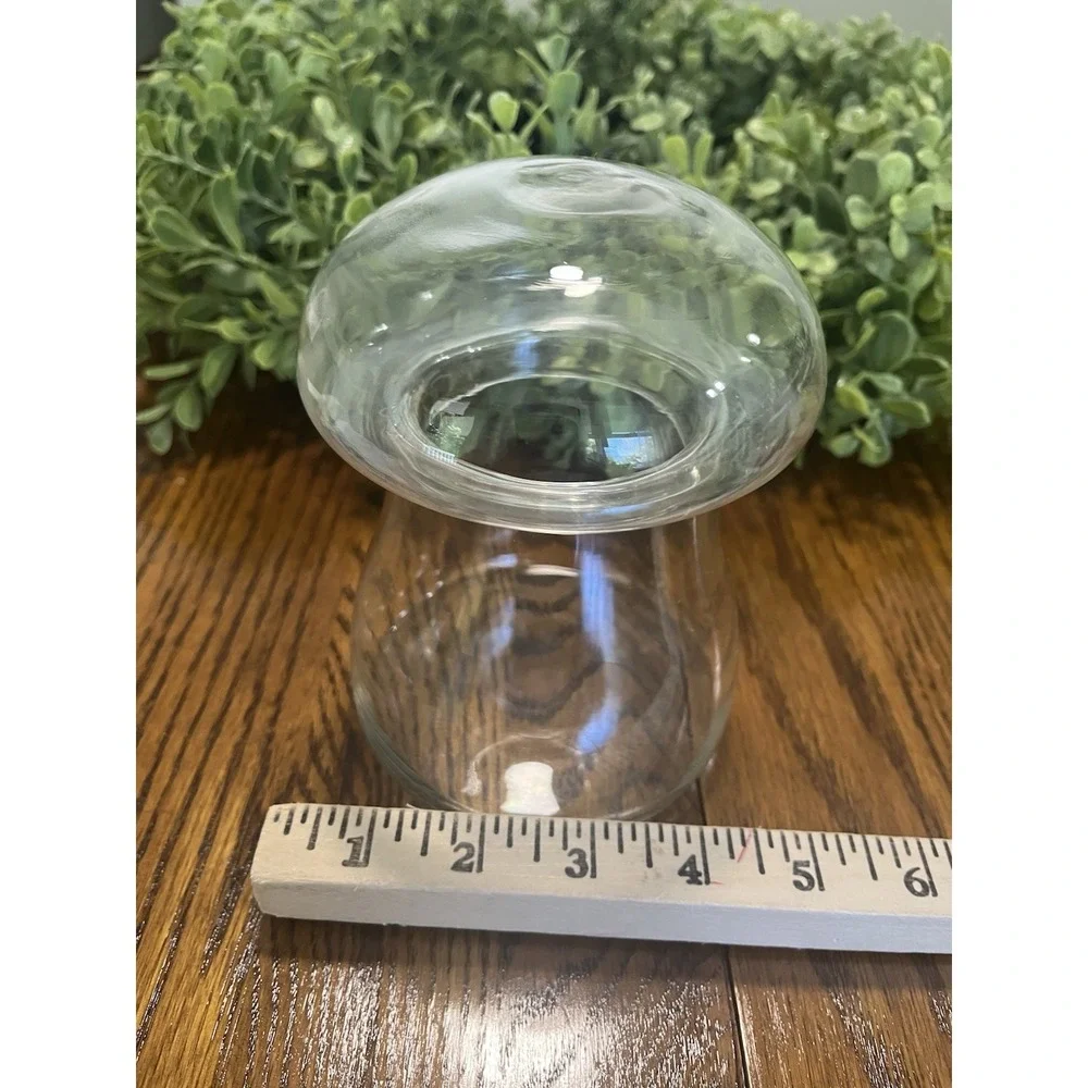 Vintage Mid Century Clear Glass Mushroom Shaped Terrarium Jar